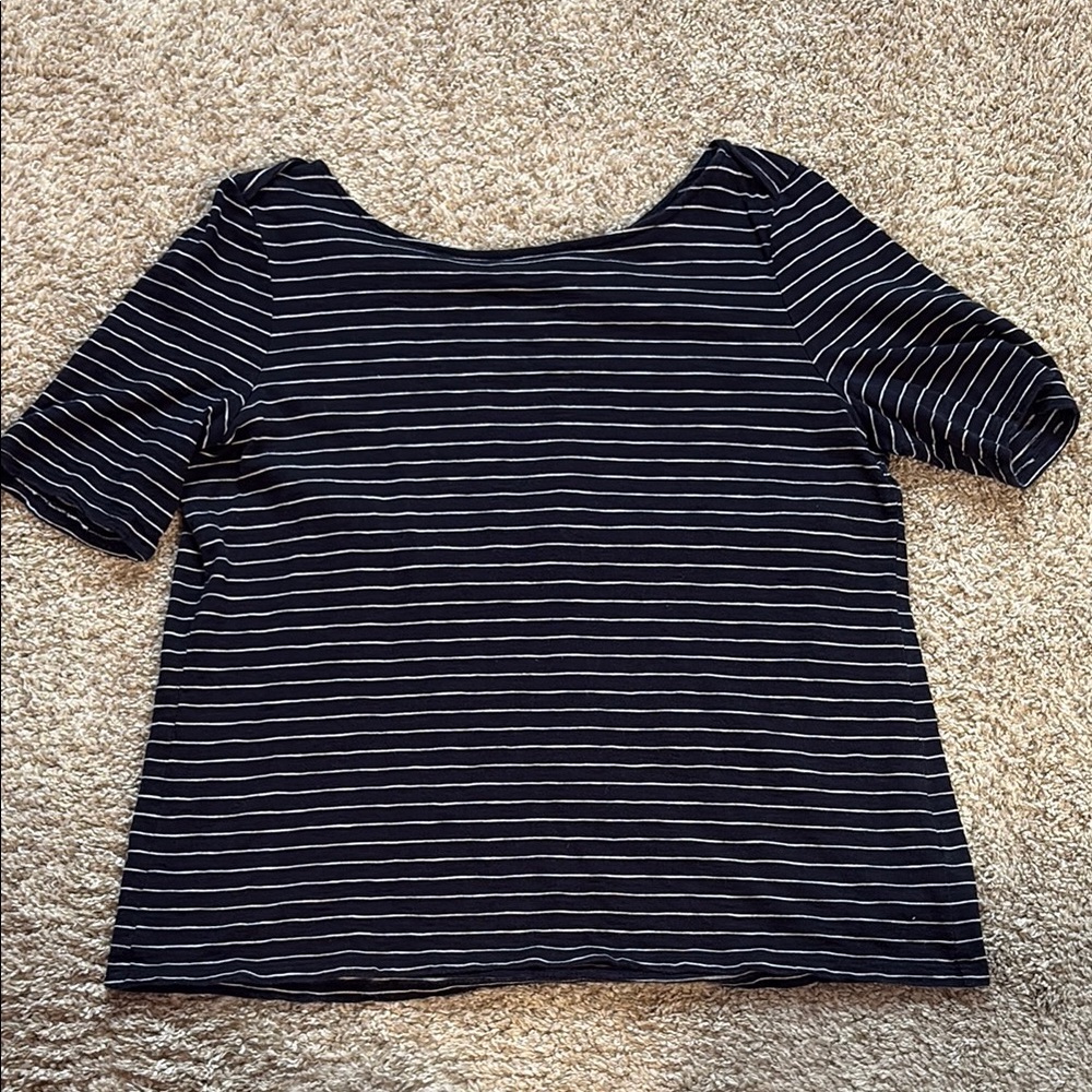 Talbots Navy Blue and White Boxy Short Sleeve Tee